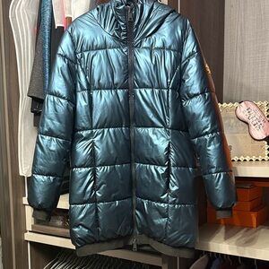 Roberto Cavalli Metallic Teal Puffer Coat